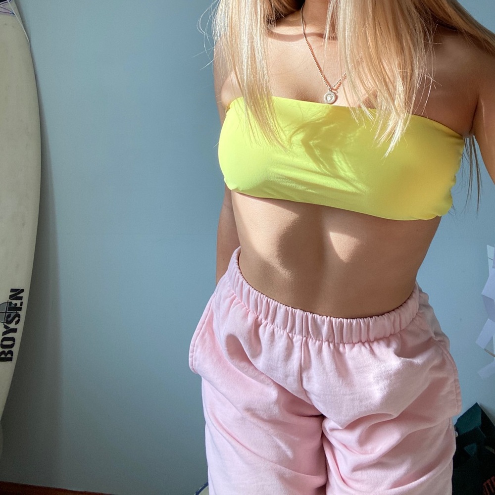 Neon yellow Bando bikini top